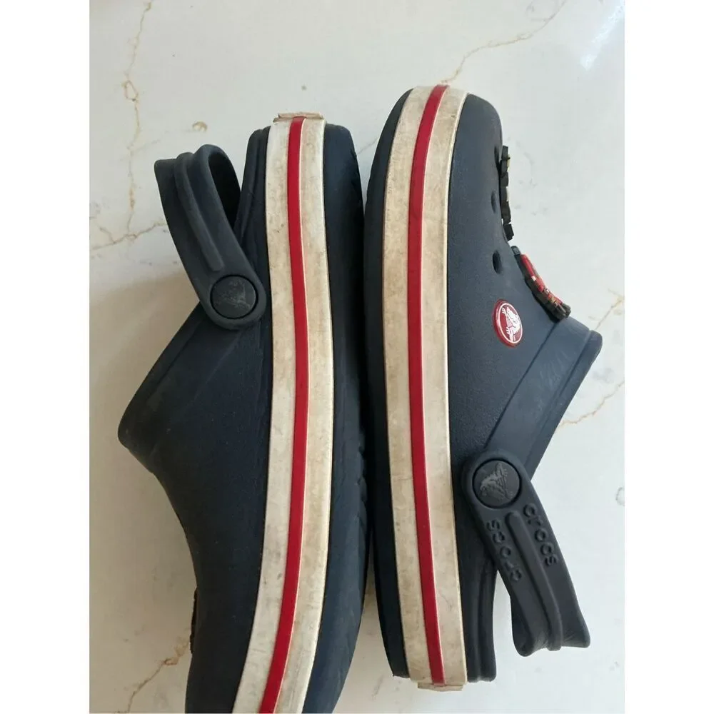 Crocs Crocband Navy Red Sz J2 Rubber Clogs with Jibbitz